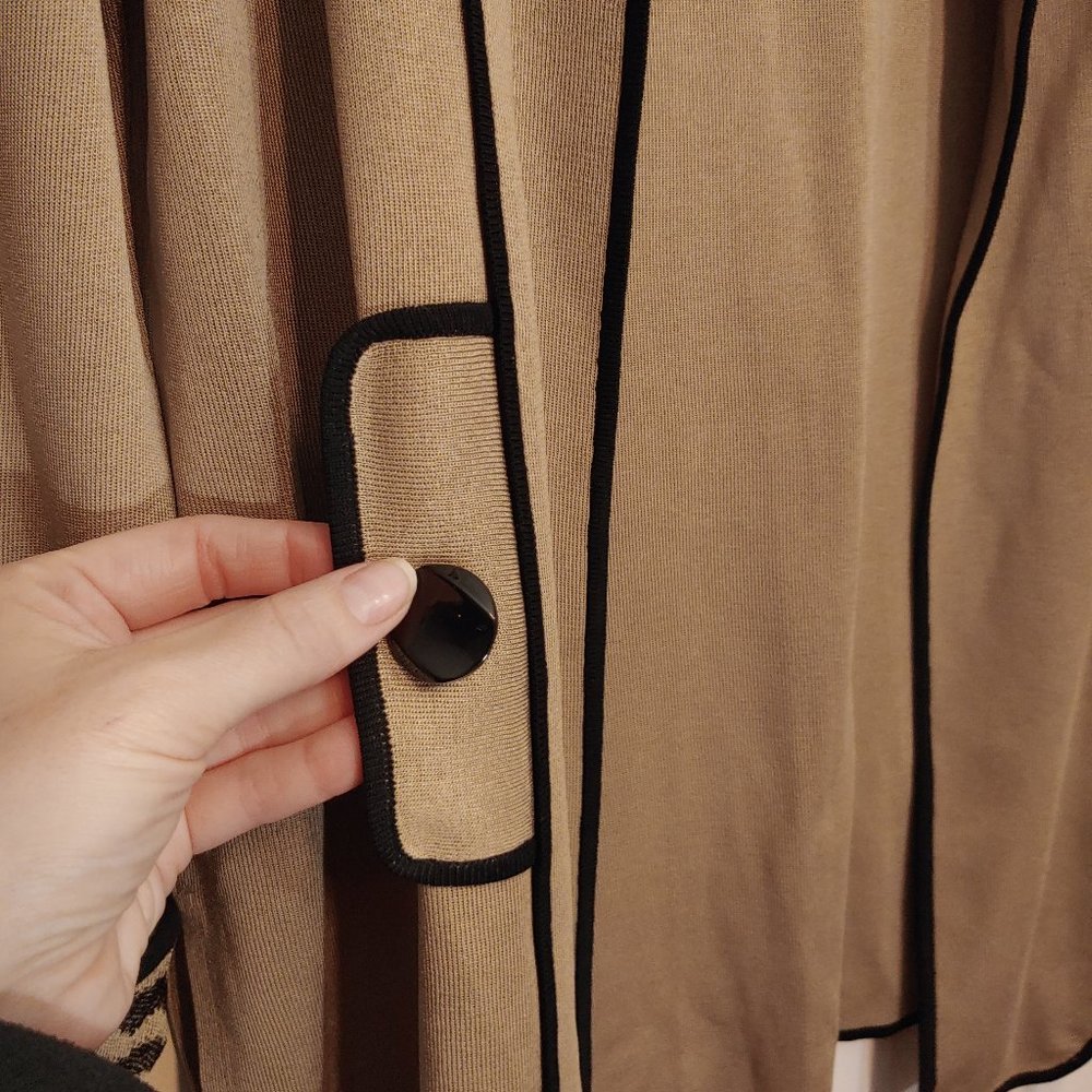 Ming Wang Tan Ruffle Collar Knit Cardigan Sweater - Picture 6 of 8